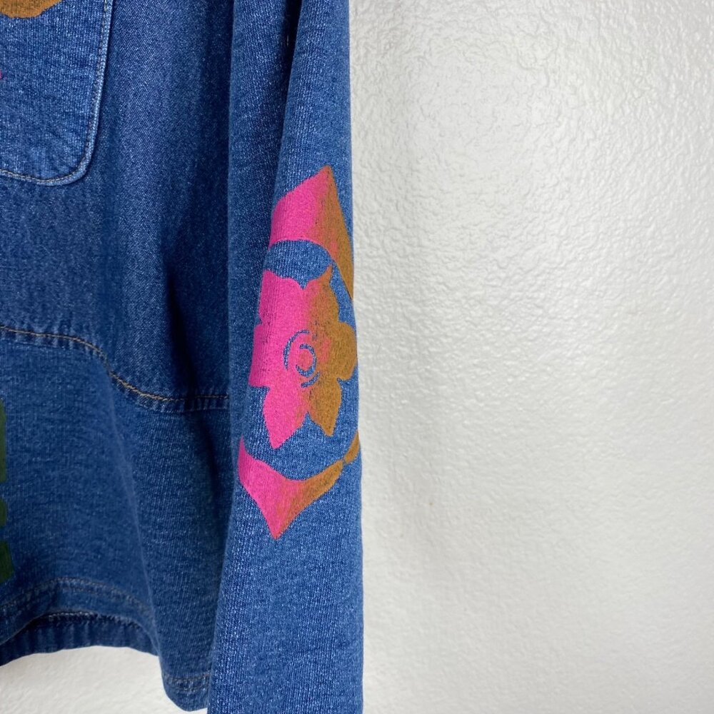 Vintage Saint Germain Paris Top Blue Size XL Denim Hand Painted Boho Art to Wear - Picture 11 of 14
